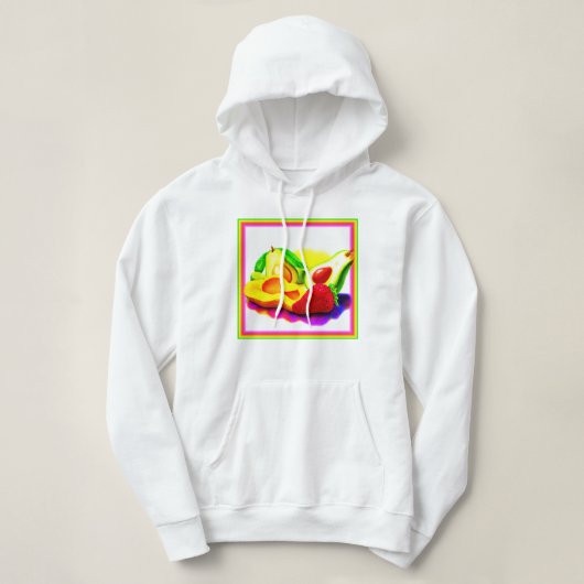 Tropischer Avocado, Erdbeere und Mango. Jetzt kauf Hoodie (Design vorne)