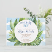 Tropischer Baby-Duschjunge, Babygrün Einladung (Stehend Vorderseite)