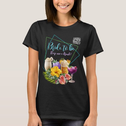 Tropischer Bachelorette Drinks QR-Code T-Shirt (Vorderseite)