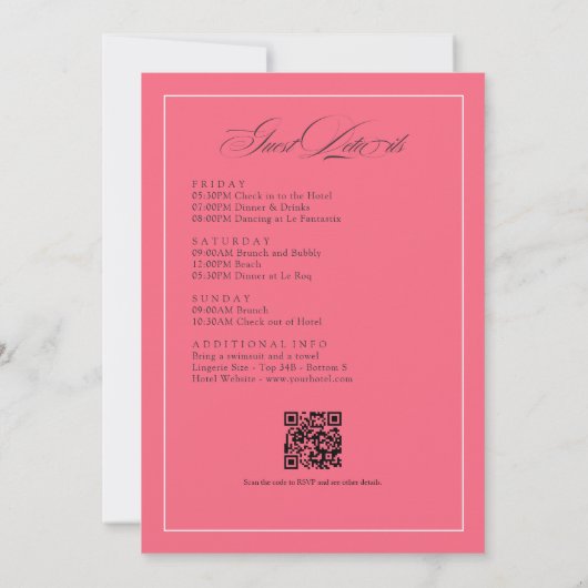 Tropischer Bachelorette Wochenendausflug & QR Code Einladung (Rückseite)