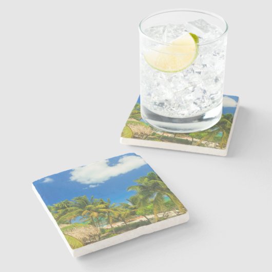 Tropischer Badeort, Belize Steinuntersetzer (Seitenansicht)