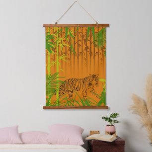 Tropischer Bambus und Leopard Wandteppich Mit Holzrahmen