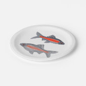Tropischer Barbenfisch Rot und Grau Exotisch Aquat Pappteller (Schrägansicht)