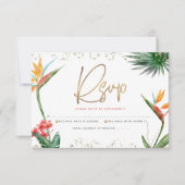 Tropischer Bat Mitzvah Gold Script Floral Wasserfa RSVP Karte (Vorderseite)