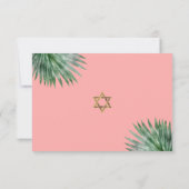 Tropischer Bat Mitzvah Gold Script Floral Wasserfa RSVP Karte (Rückseite)