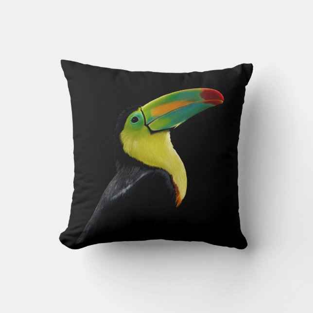 Tropischer Bird Black Yellow Green Toucan Kissen (Vorderseite)