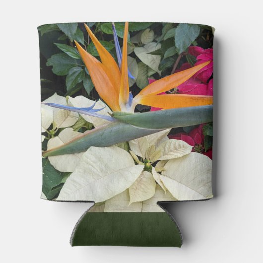 Tropischer Bird der Paradise Pflanze und Poinsetti Dosenkühler (Rückseite)