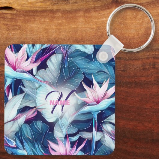 Tropischer Bird des Paradieses Monogram Schlüsselanhänger (Rückseite)