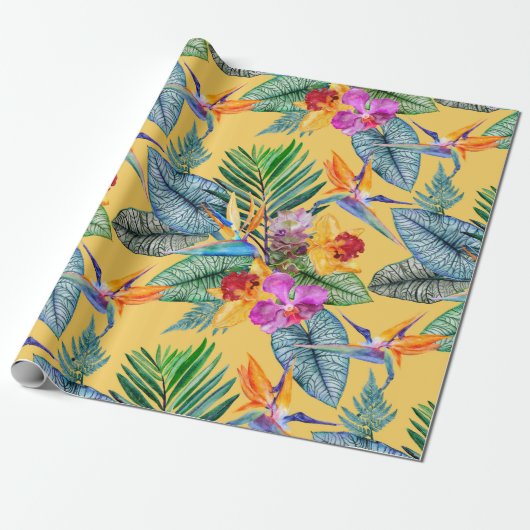 Tropischer Bird des Paradieses und des Orchideen S Geschenkpapier (Ungerollt)