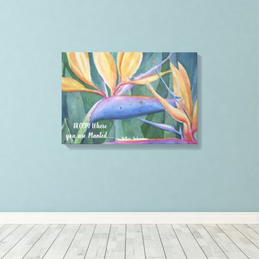 Tropischer Bird of Paradise Blume in Wasserfarben Leinwanddruck (Insitu (Holzboden))