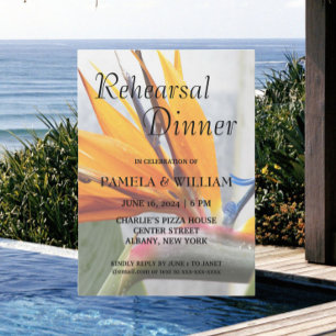 Tropischer Bird of Paradise Hochzeit Probe Dinner Einladung