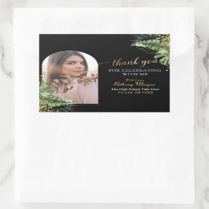 Tropischer Black Gold Arch Grad Foto Abschluss Rechteckiger Aufkleber