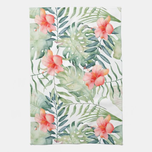 Tropischer Blätter-HibiskusblumenWatercolor Küchentuch (Vertikal)