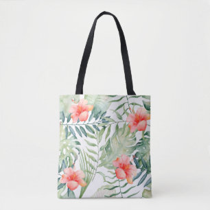 Tropischer Blätter-HibiskusblumenWatercolor Tasche