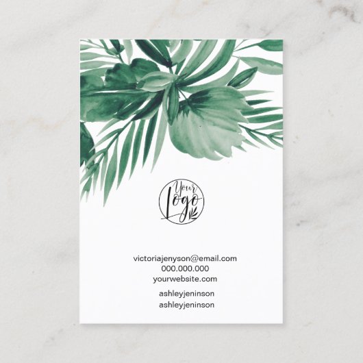 Tropischer Blattgrün-Schmuck Ohrring Visitenkarte (Rückseite)