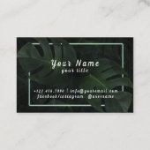 Tropischer Blattvektor mit grünem Neonrahmen Visitenkarte (Rückseite)