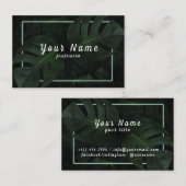 Tropischer Blattvektor mit grünem Neonrahmen Visitenkarte (Vorne/Hinten)