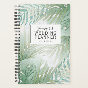 Tropischer Blattwerk Salbeigrüner Hochzeitsplaner Planer