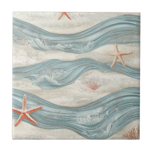 Tropischer Blaue Meer Korallen Seestern Küste Fliese