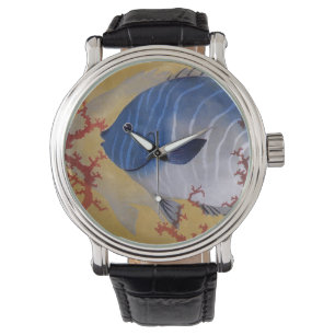 Tropischer Blauer Fisch Vintage Koralle Meereslebe Armbanduhr