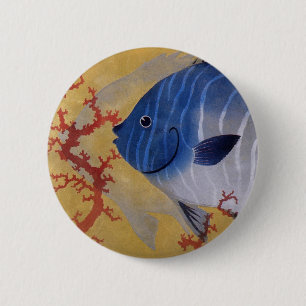 Tropischer Blauer Fisch Vintage Koralle Meereslebe Button