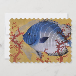 Tropischer Blauer Fisch Vintage Koralle Meereslebe Einladung