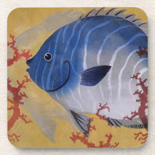 Tropischer Blauer Fisch Vintage Koralle Meereslebe Getränkeuntersetzer