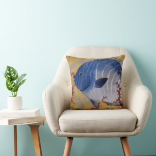 Tropischer Blauer Fisch Vintage Koralle Meereslebe Kissen