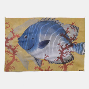 Tropischer Blauer Fisch Vintage Koralle Meereslebe Küchentuch