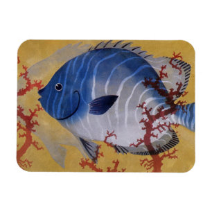 Tropischer Blauer Fisch Vintage Koralle Meereslebe Magnet