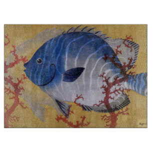 Tropischer Blauer Fisch Vintage Koralle Meereslebe Schneidebrett