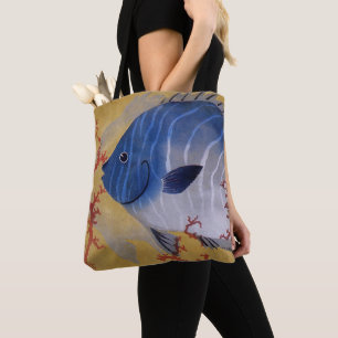 Tropischer Blauer Fisch Vintage Koralle Meereslebe Tasche