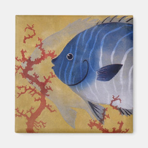 Tropischer Blauer Fisch Vintage Korallen Meeresleb Magnet