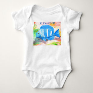 Tropischer blauer Fisch Wasserfarbe Meer Ozean Baby Strampler