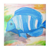 Tropischer Blauer Fisch Wasserfarbenmeer Fliese (Vorderseite)