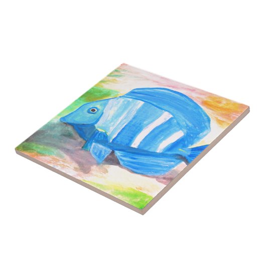 Tropischer Blauer Fisch Wasserfarbenmeer Fliese (Seite)