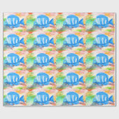 Tropischer Blauer Fisch Wasserfarbenmeer Geschenkpapier (Flach)
