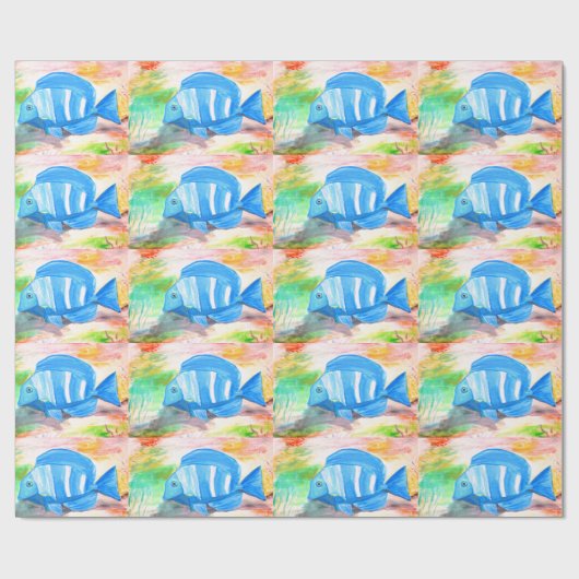 Tropischer Blauer Fisch Wasserfarbenmeer Geschenkpapier (Flach)
