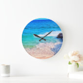 TROPISCHER BLAUER TURQUOISE OZEANWALBEN GROßE WANDUHR (Zuhause)