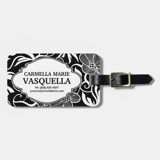 Tropischer Blumen-Muster BW personalisiert Gepäckanhänger (Vorderseite horizontal)