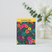 Tropischer Blumen-Schmuck | Eleganter gelber Hinte Visitenkarte (Stehend Vorderseite)