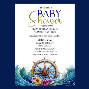 Tropischer Blumen Segelrad Junge Baby-Party Einladung