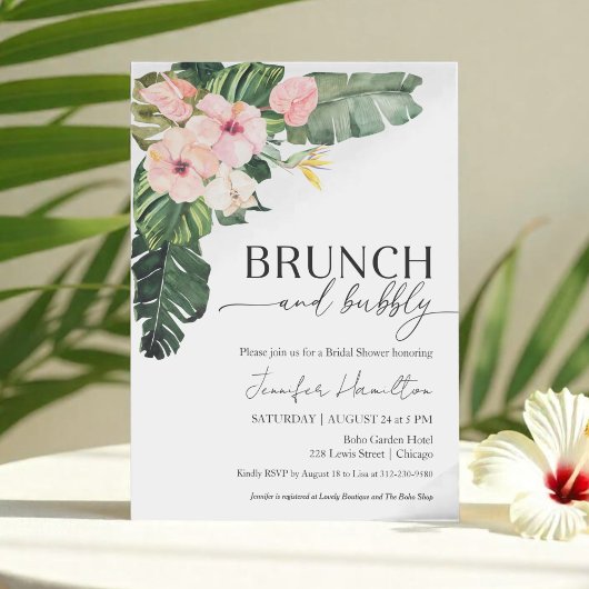 Tropischer Blumenbrunch und Brautparty Einladung