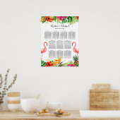 Tropischer Blumenflamingo-Hochzeitssitzplan Poster (Küche)