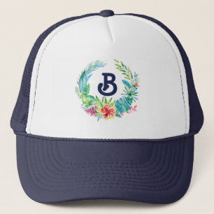 Tropischer Blumenkranz Monogramm Truckerkappe