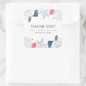 Tropischer Blumenrahmen in blau weiß und korallenr Quadratischer Aufkleber (Tasche)