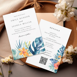Tropischer Blumensommer auf einer Hochzeit Einladung