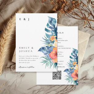 Tropischer Blumensommer auf einer Hochzeit Einladung