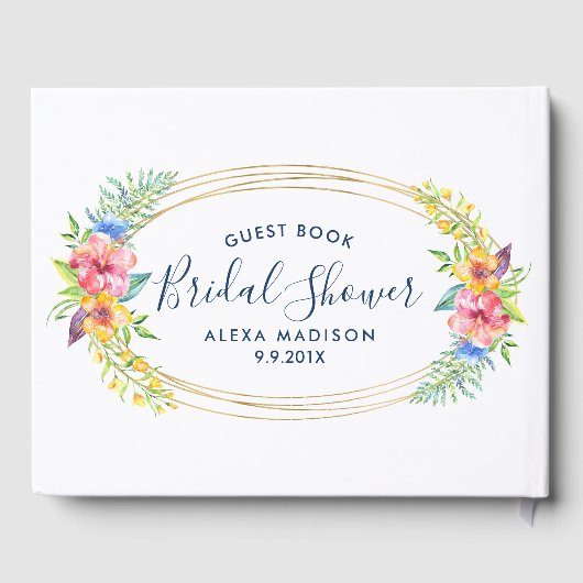 Tropischer Blumenstrauß mit modernem ovalem Rahmen Gästebuch (Rückseite)