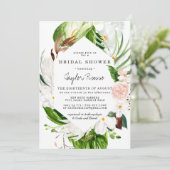 Tropischer Blush Blumendusche Einladung (Stehend Vorderseite)